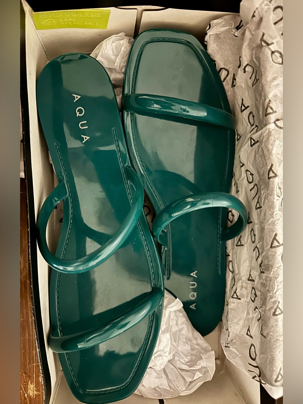 Aqua Teal Double-Strap Square-Toe Slide Sandals